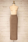 Yarrowford Taupe Long Ribbed Knit Skirt | La petite garçonne front view