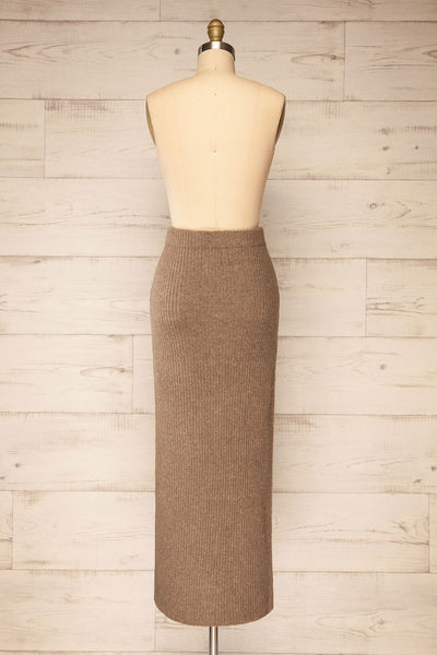 Yarrowford Taupe Long Ribbed Knit Skirt | La petite garçonne back view