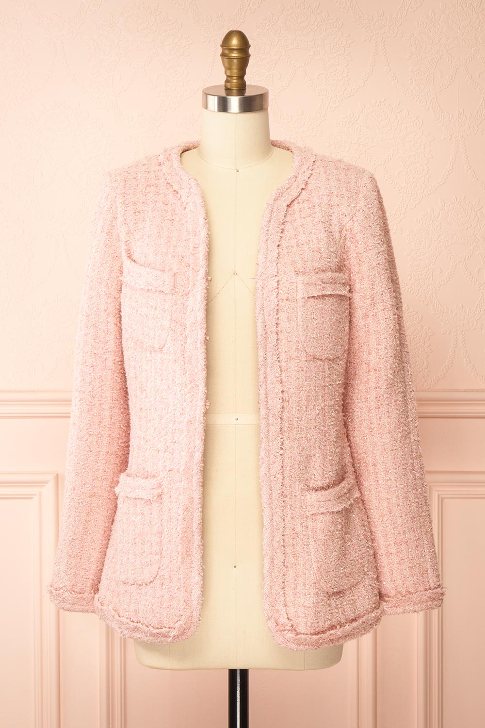 Yasmine Sparkling Pink Tweed Blazer | Boutique 1861 open view