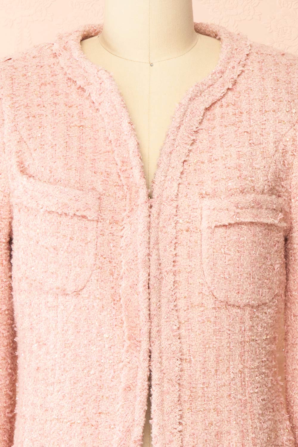 Yasmine Sparkling Pink Tweed Blazer | Boutique 1861 front