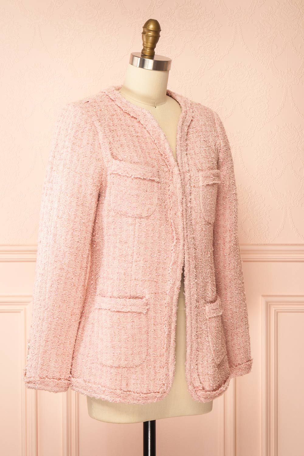 Yasmine Sparkling Pink Tweed Blazer | Boutique 1861 side view