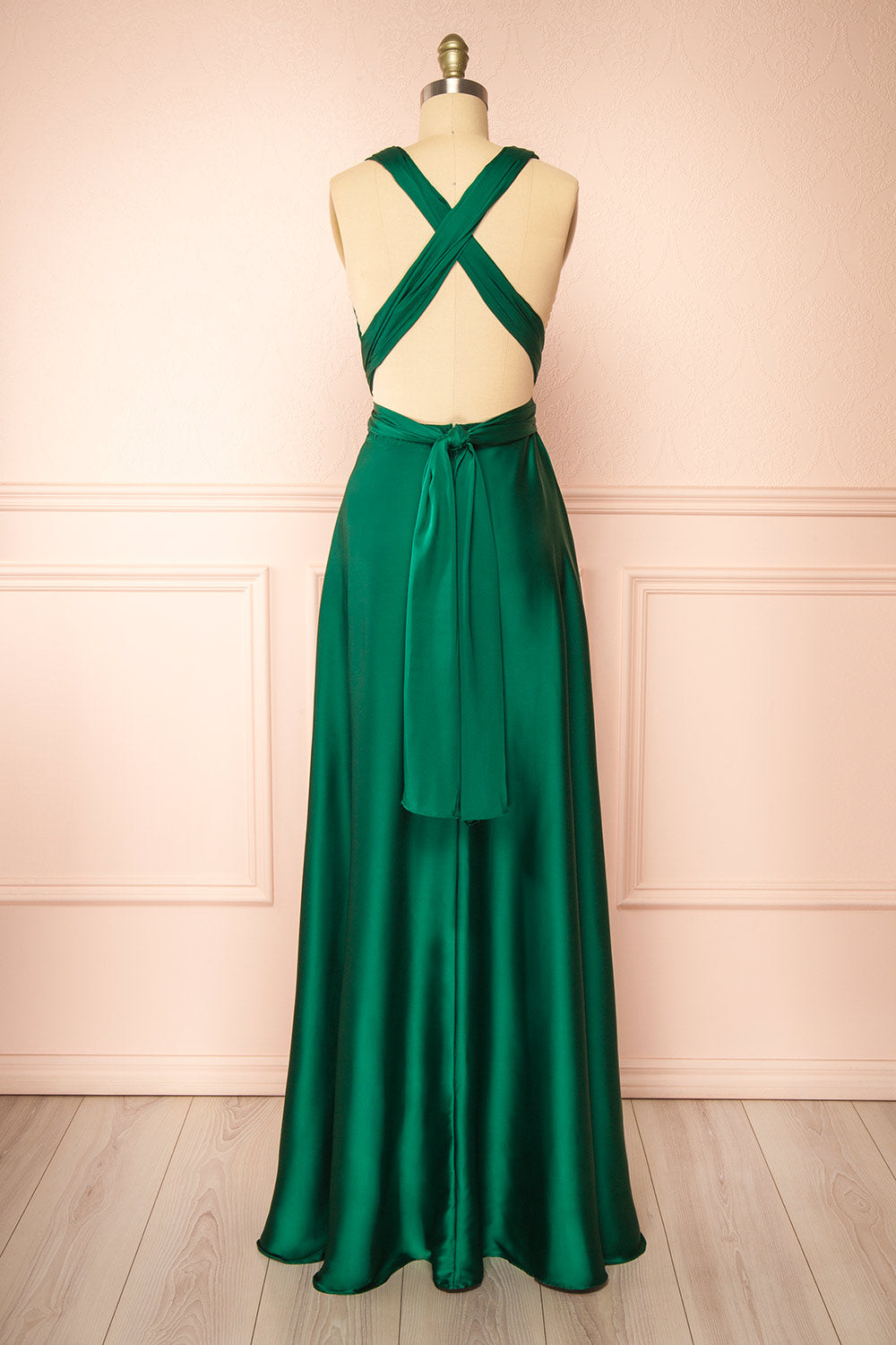 Yayabei Green Satin Convertible Maxi Dress | Boutique 1861 back view