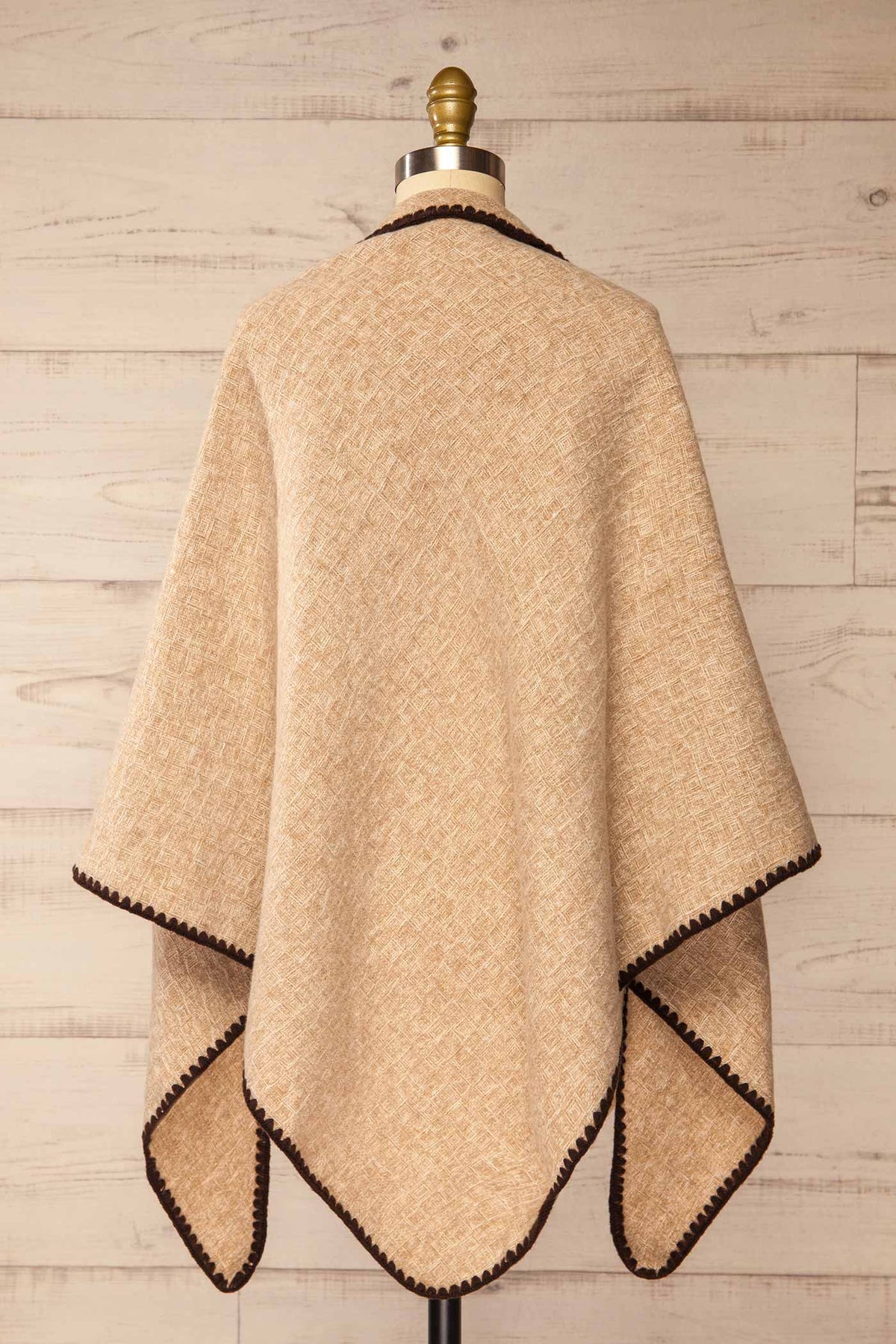 back shawl view of Yelka Beige Triangle Soft Shawl with Contrast Stitch at La petite garçonne