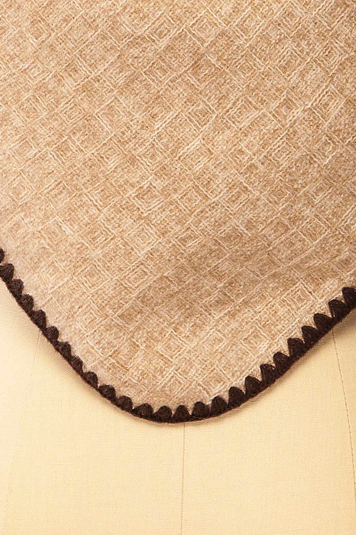 fabric view of Yelka Beige Triangle Soft Shawl with Contrast Stitch at La petite garçonne