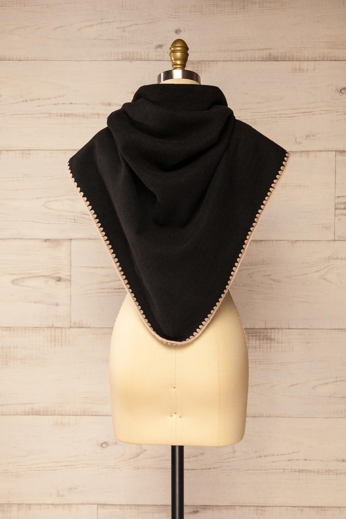 back view of Yelka Black Triangle Soft Shawl with Contrast Stitch at La petite garçonne