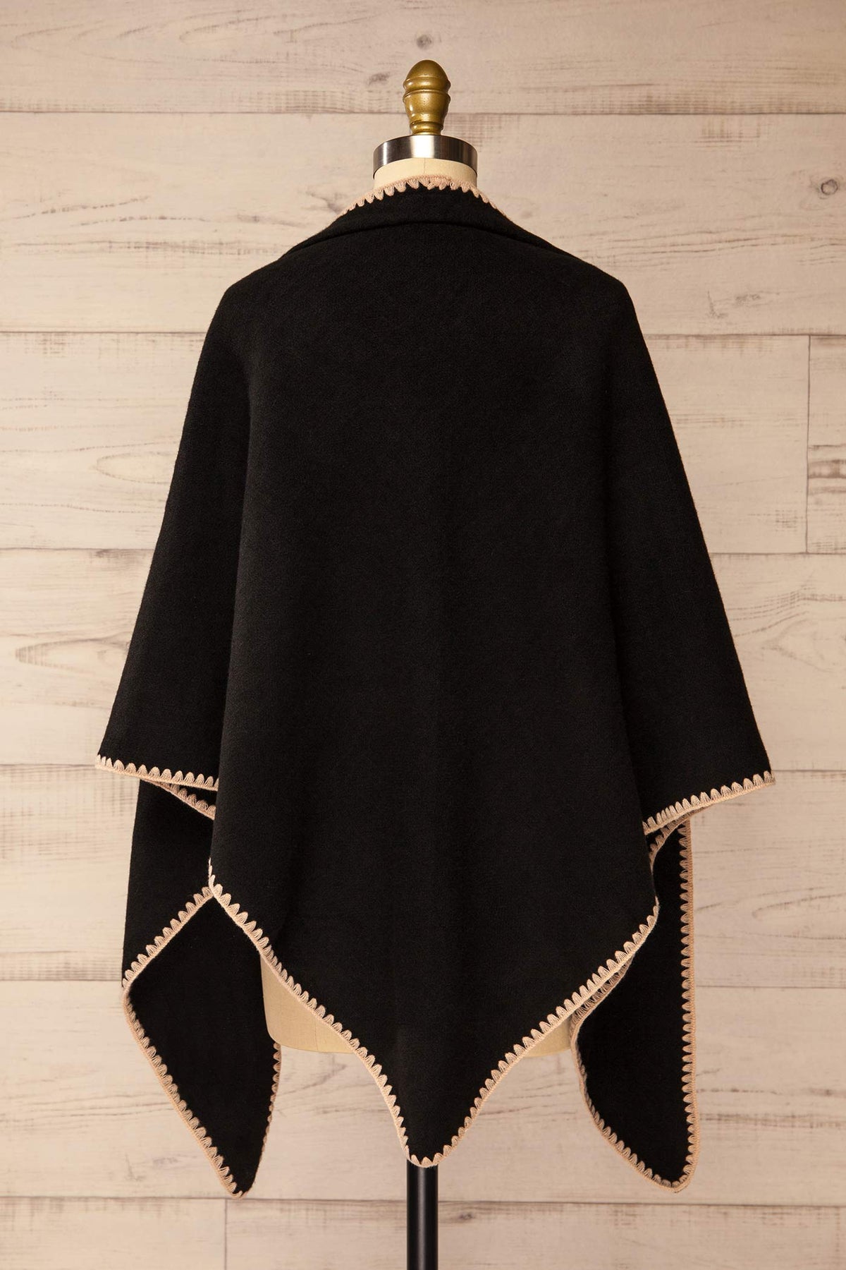 back shawl view of Yelka Black Triangle Soft Shawl with Contrast Stitch at La petite garçonne