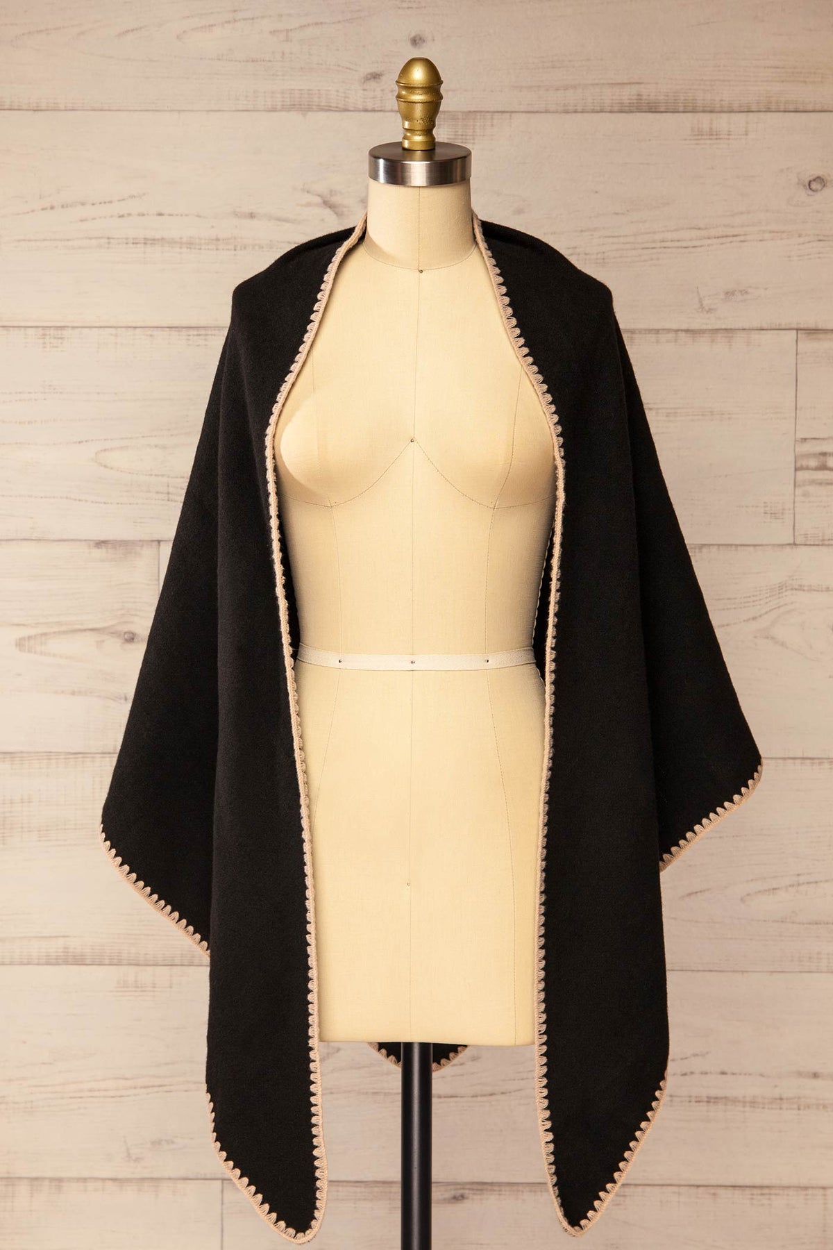 shawl front view of Yelka Black Triangle Soft Shawl with Contrast Stitch at La petite garçonne