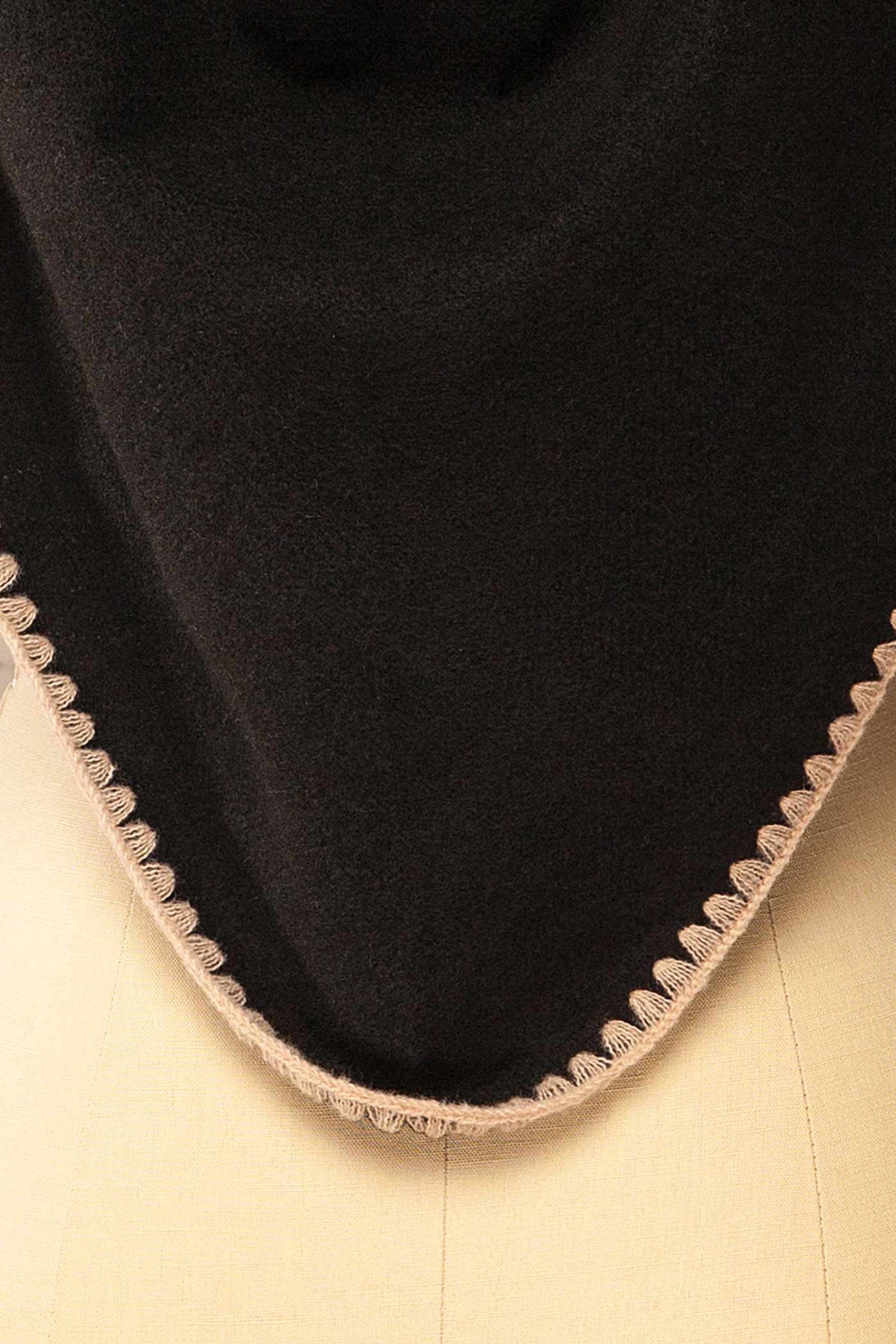 fabric view of Yelka Black Triangle Soft Shawl with Contrast Stitch at La petite garçonne