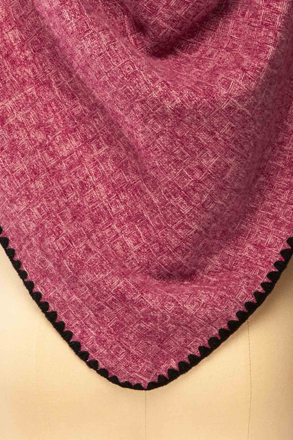 fabric view of Yelka Pink Triangle Soft Shawl with Contrast Stitch at La petite garçonne