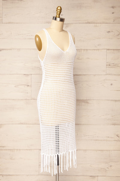 Yeri White Crochet Midi Dress w/ Fringes | La petite garçonne  side view