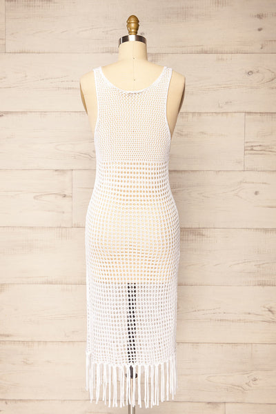 Yeri White Crochet Midi Dress w/ Fringes | La petite garçonne  back view