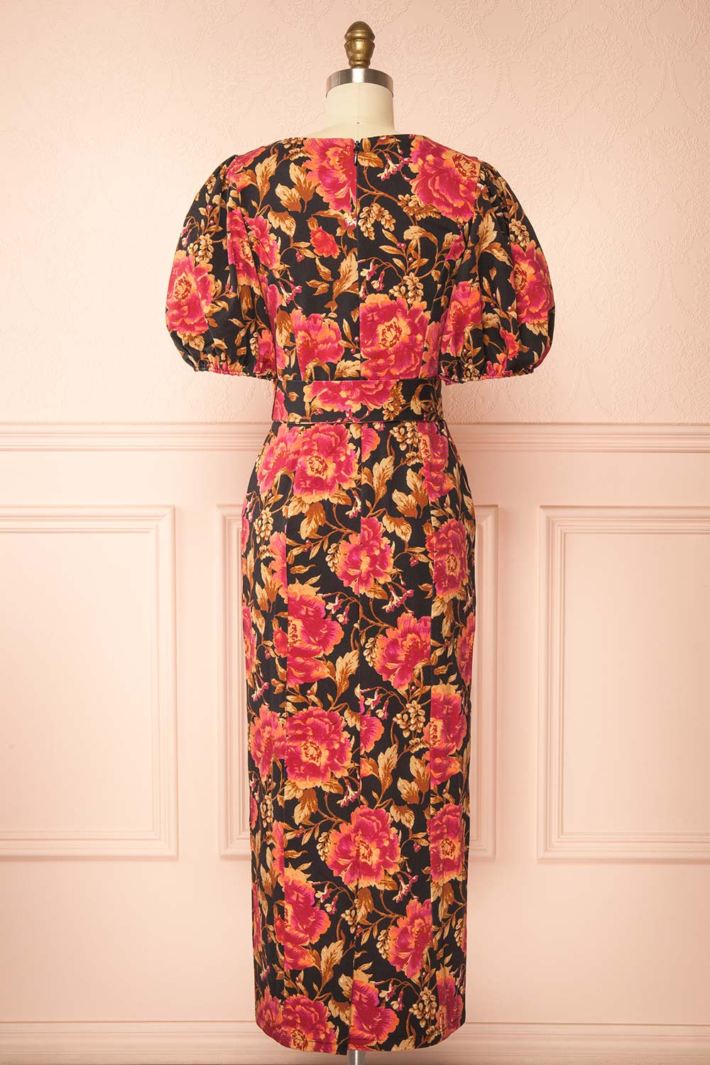 Yeseul Colourful Fitted Floral Denim Dress | Boutique 1861 back view