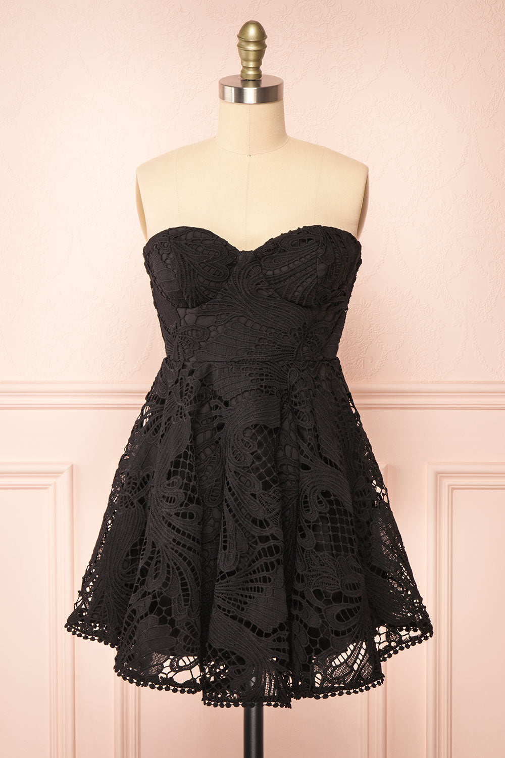 Ylvya Short Strapless Black Lace Dress | Boutique 1861 front view