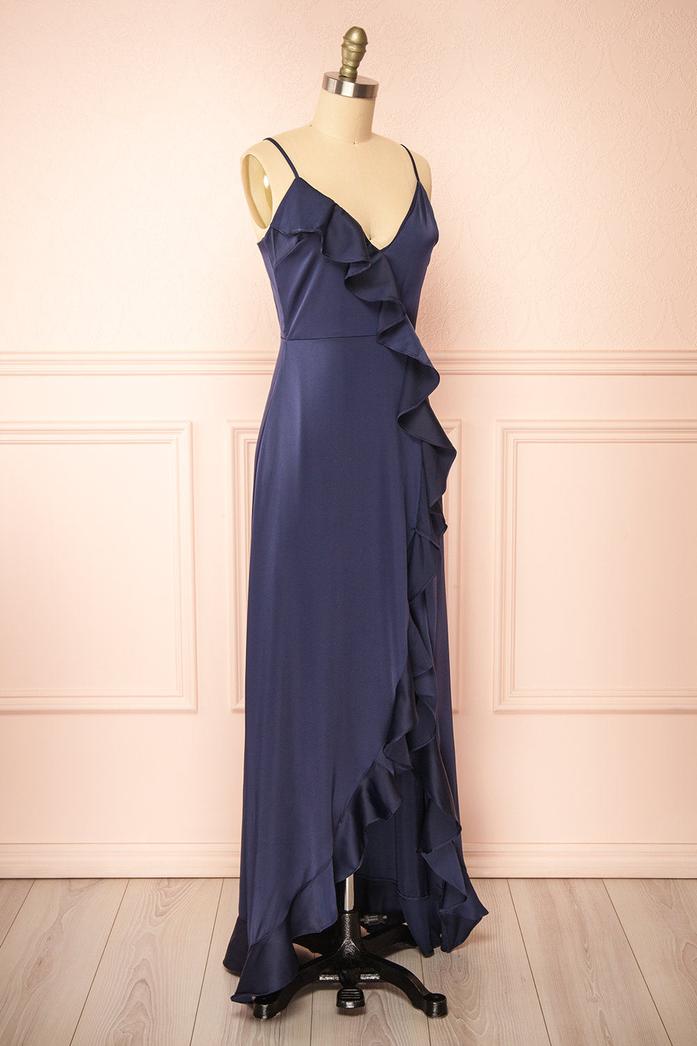 Yoani Navy Maxi Dress w/ Ruffles | Boutique 1861 side view