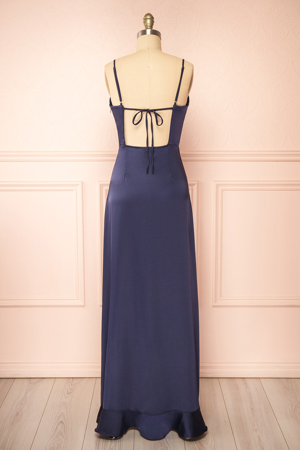 Yoani Navy Maxi Dress w/ Ruffles | Boutique 1861 back view