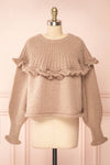 Yorleni Light-Brown Knit Sweater w/ Ruffles | Boutique 1861 front view