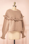 Yorleni Light-Brown Knit Sweater w/ Ruffles | Boutique 1861 side view