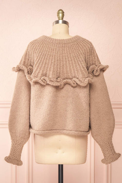 Yorleni Light-Brown Knit Sweater w/ Ruffles | Boutique 1861 back view