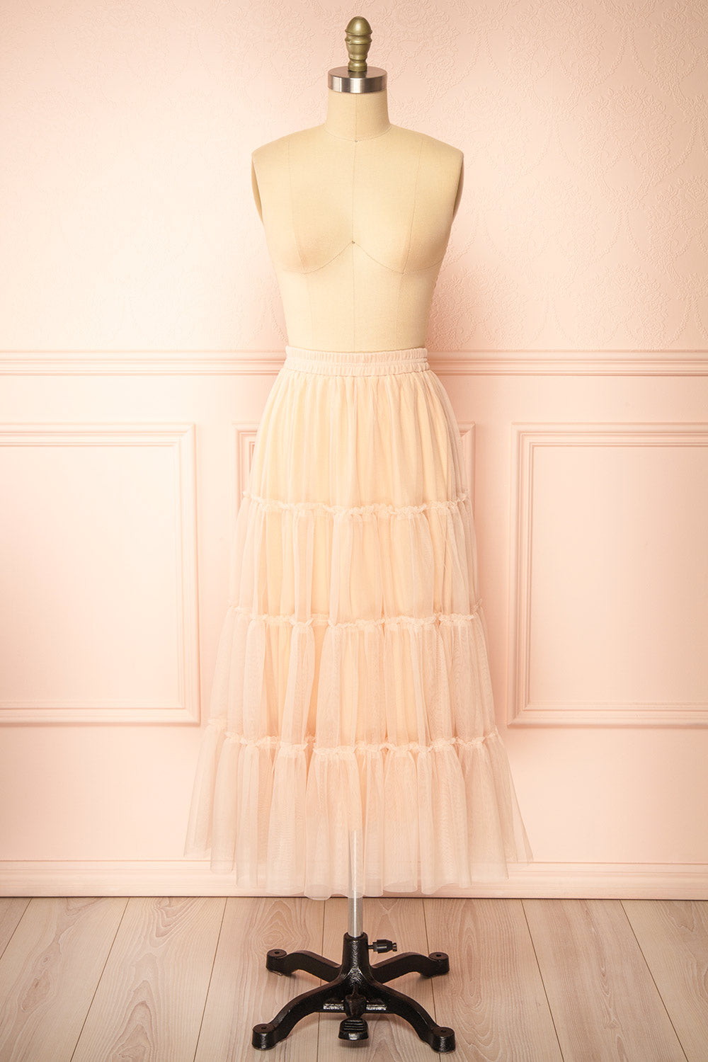 Yotsuba Blush Tiered Tulle Midi Skirt | Boutique 1861 front view