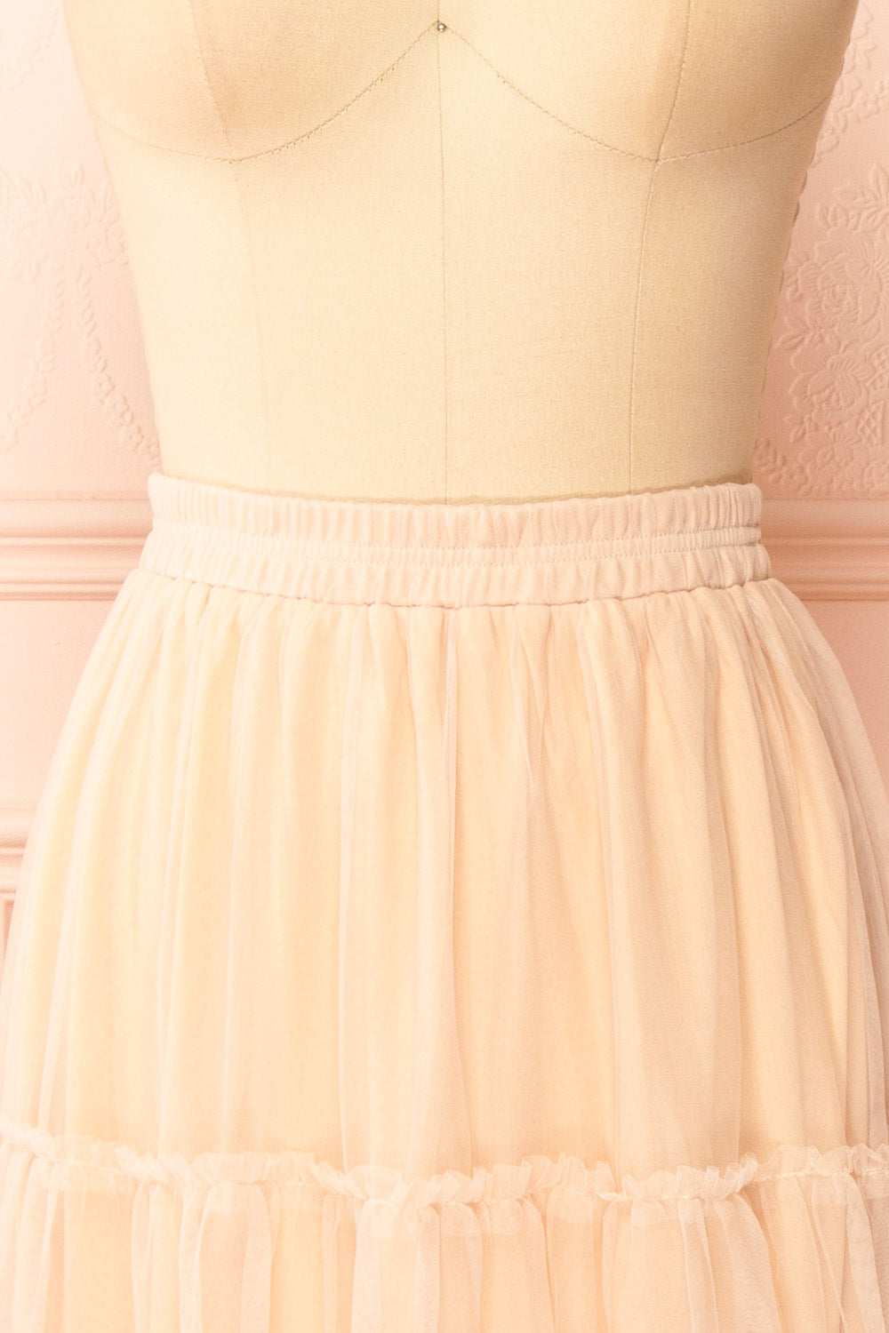 Yotsuba Blush Tiered Tulle Midi Skirt | Boutique 1861  front