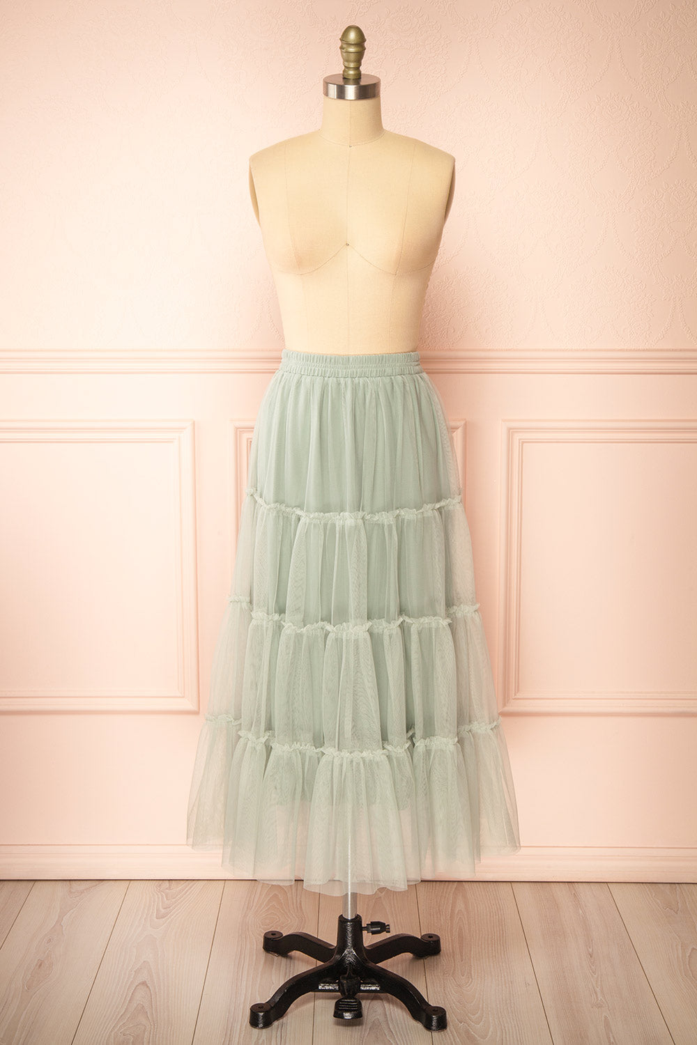 Yotsuba Sage Tiered Tulle Midi Skirt | Boutique 1861 front view