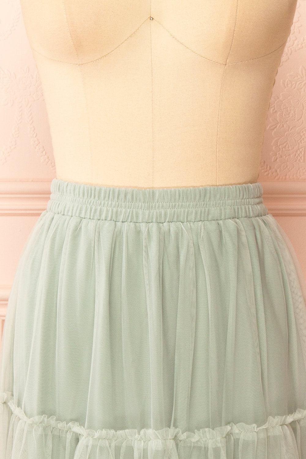 Yotsuba Sage Tiered Tulle Midi Skirt | Boutique 1861  front