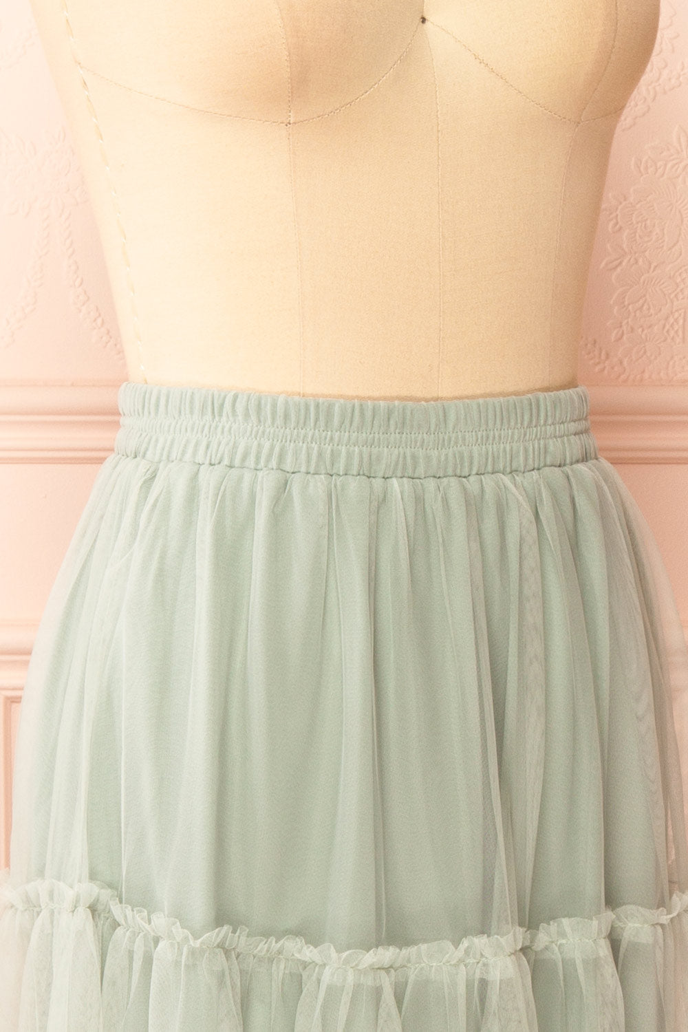 Yotsuba Sage Tiered Tulle Midi Skirt | Boutique 1861  side