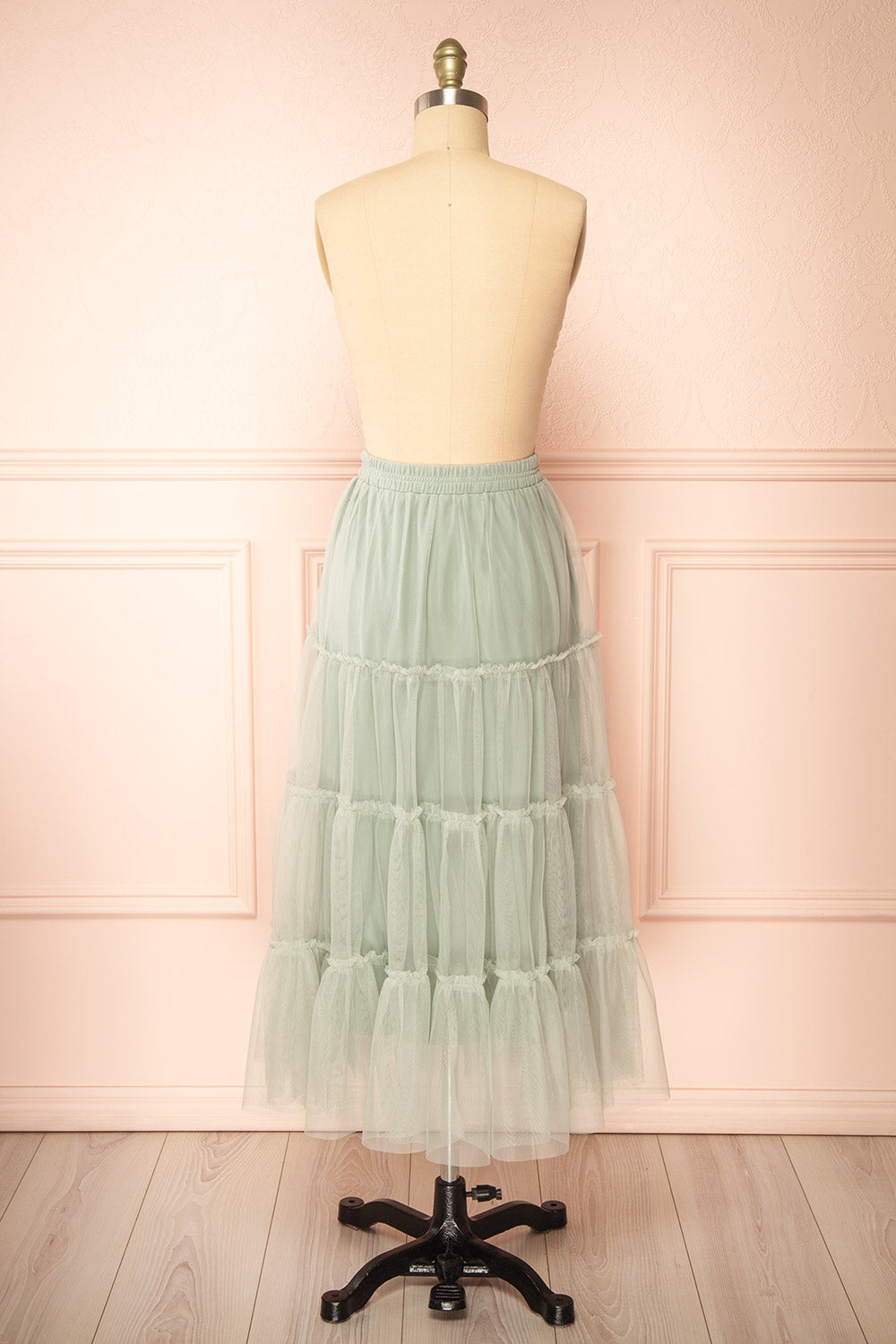 Yotsuba Sage Tiered Tulle Midi Skirt | Boutique 1861  back view