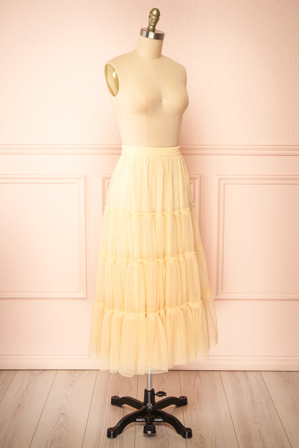 Yotsuba Yellow Tiered Tulle Midi Skirt | Boutique 1861 side view
