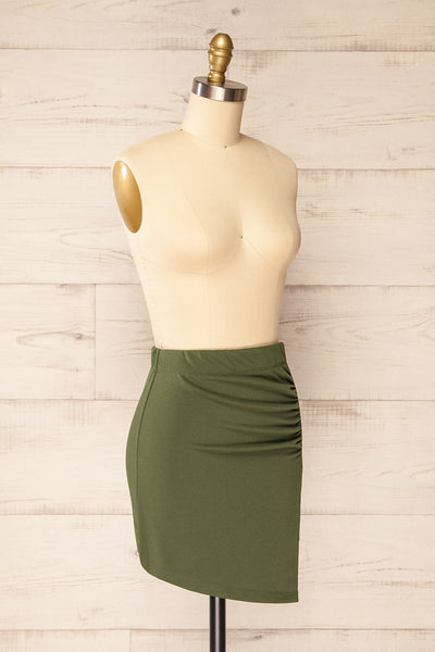 Yozgat Khaki Short Skirt w/ Asymmetrical Hem | La petite garçonne side view