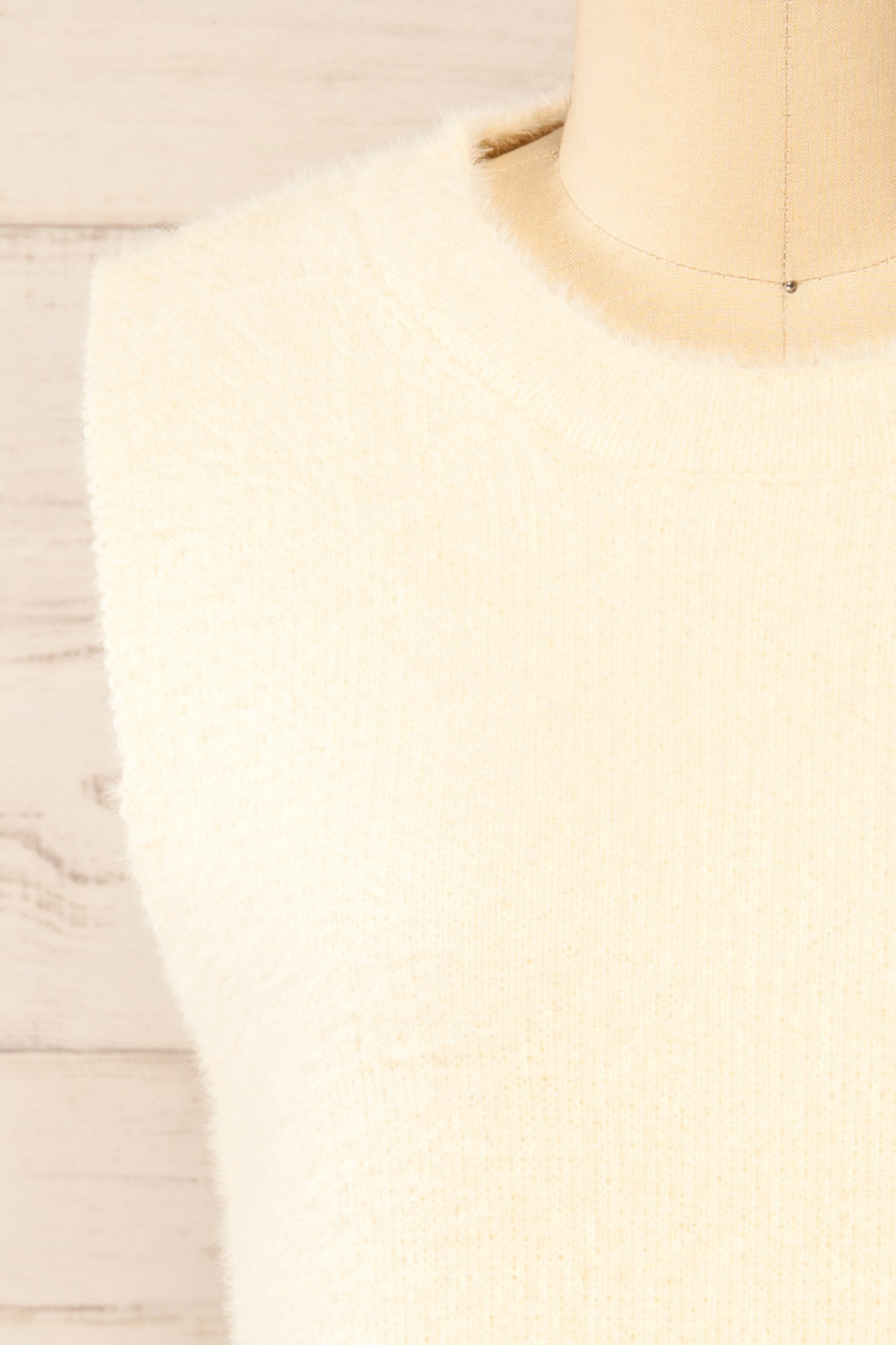 Yerevan Cream Sleeveless Knit Sweater Vest | La petite garçonne  front close-up