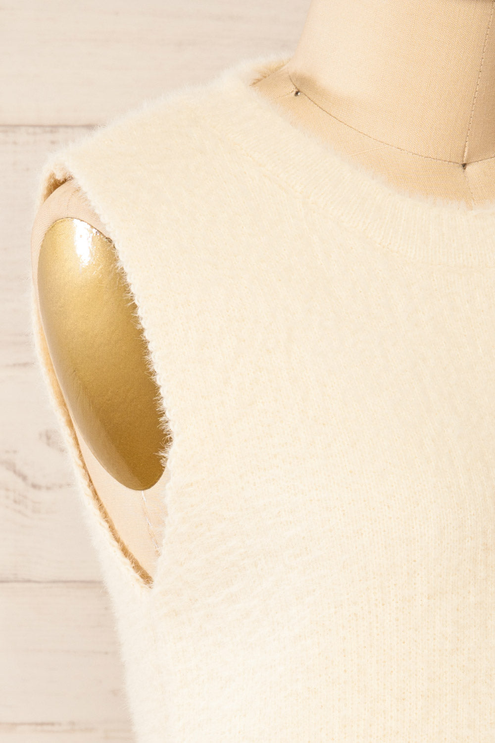 Yerevan Cream Sleeveless Knit Sweater Vest | La petite garçonne side close-up