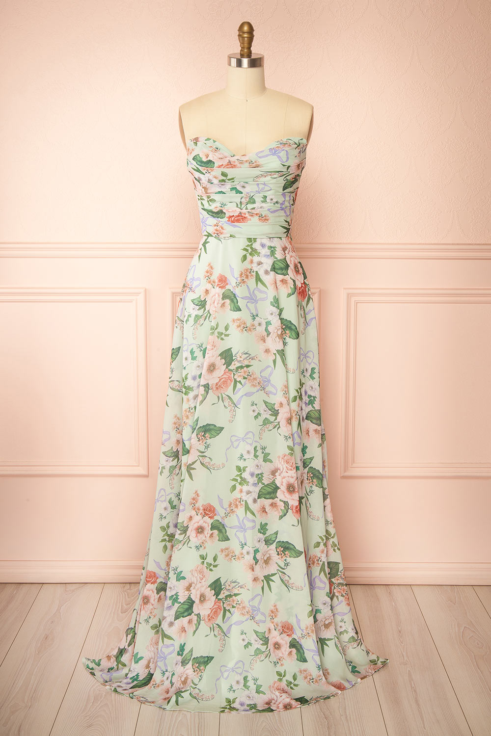 Yujun Maxi Floral Dress with Sweetheart Neckline | Boutique 1861 front view