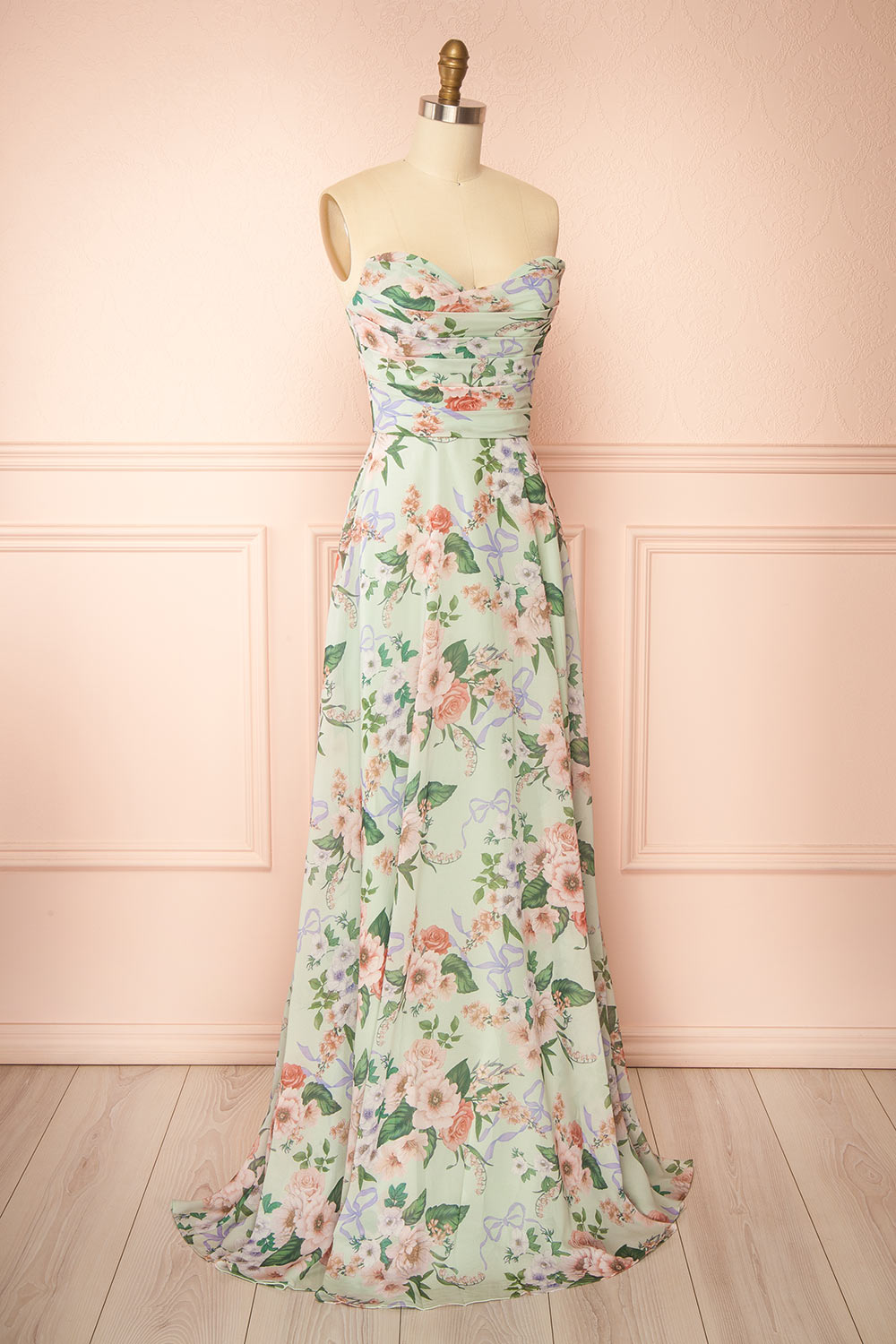 Yujun Maxi Floral Dress with Sweetheart Neckline | Boutique 1861 side view