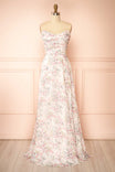 Yujun Pink Maxi Floral with Sweetheart Neckline and Scarf | Boutique 1861 front 