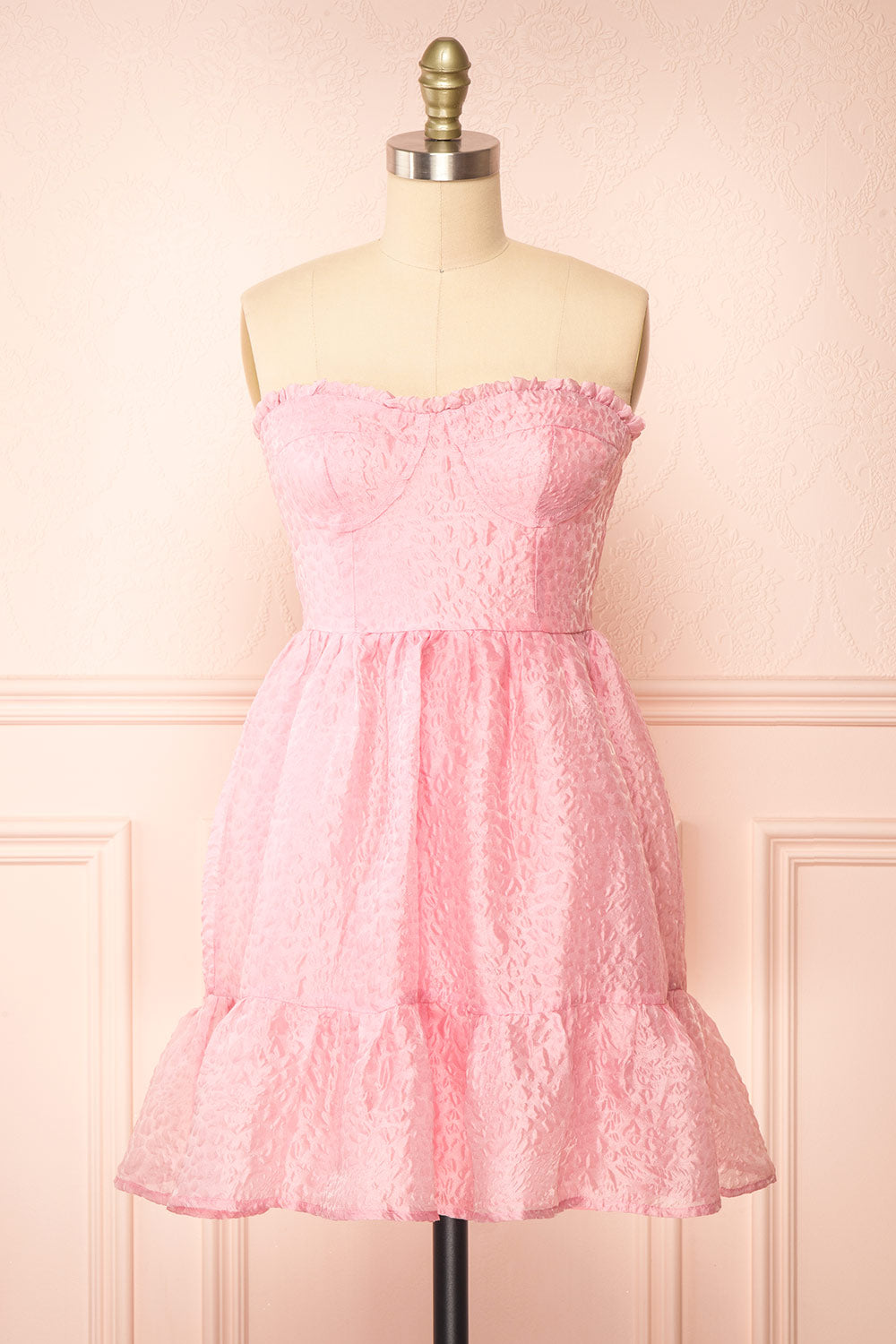 Yuka Short Pink Bustier Dress w/ Removable Straps | Boutique 1861 front view