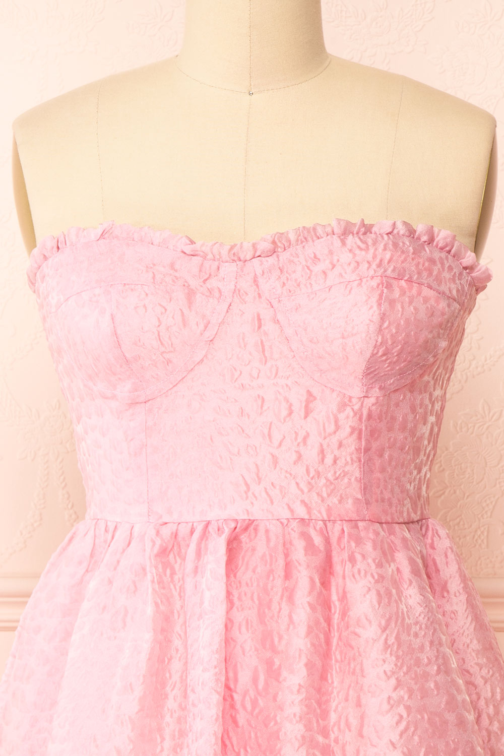 Yuka Short Pink Bustier Dress w/ Removable Straps | Boutique 1861 front close-up