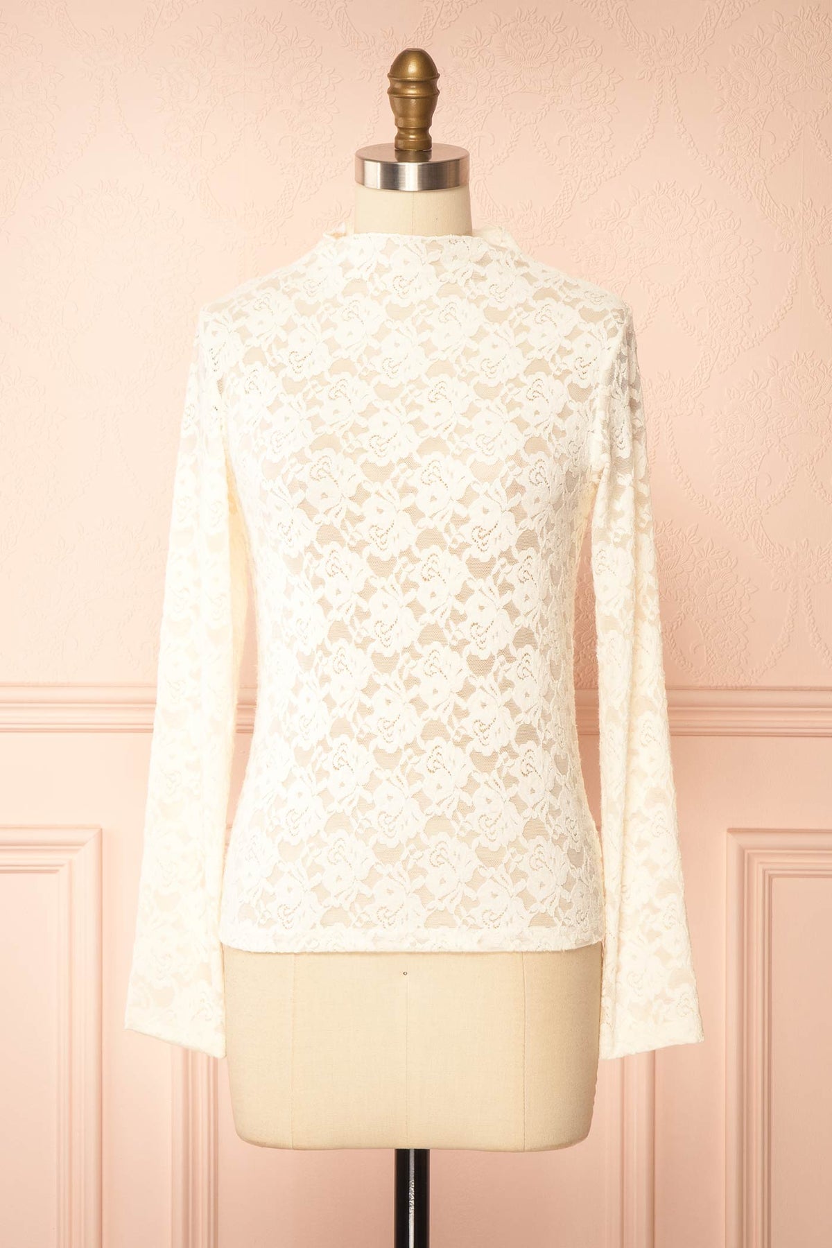 front view of Yumiri Ivory Floral Lace Long Sleeve Top at Boudoir 1861