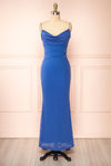 Yuqi Blue Maxi Dress w/ Lace-Up Details | Boutique 1861 front view