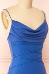 Yuqi Blue Maxi Dress w/ Lace-Up Details | Boutique 1861 side close-up