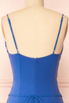 Yuqi Blue Maxi Dress w/ Lace-Up Details | Boutique 1861 back close-up