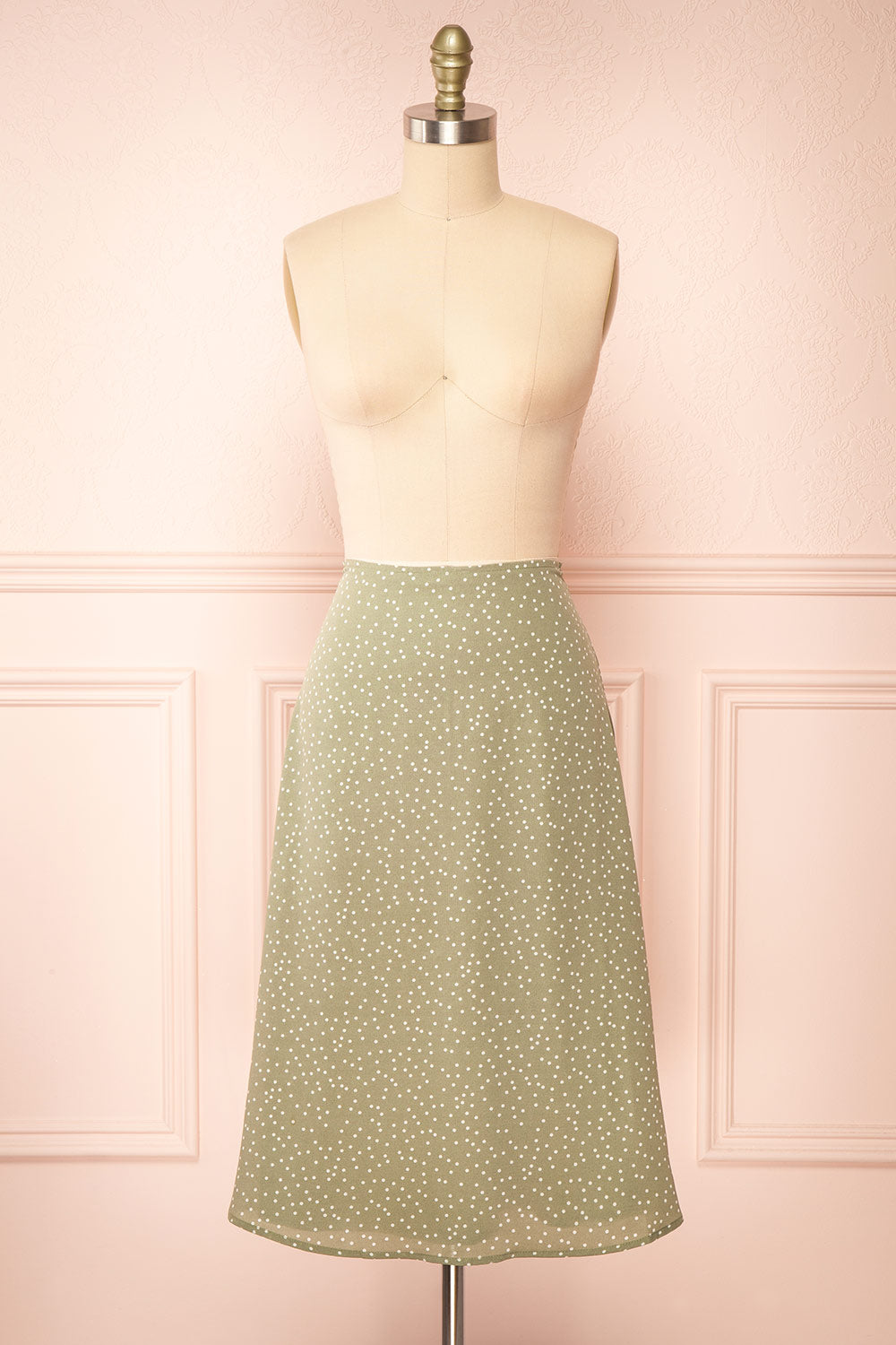 Yure Polka Dot Green A-line Midi Skirt | Boutique 1861 front view 