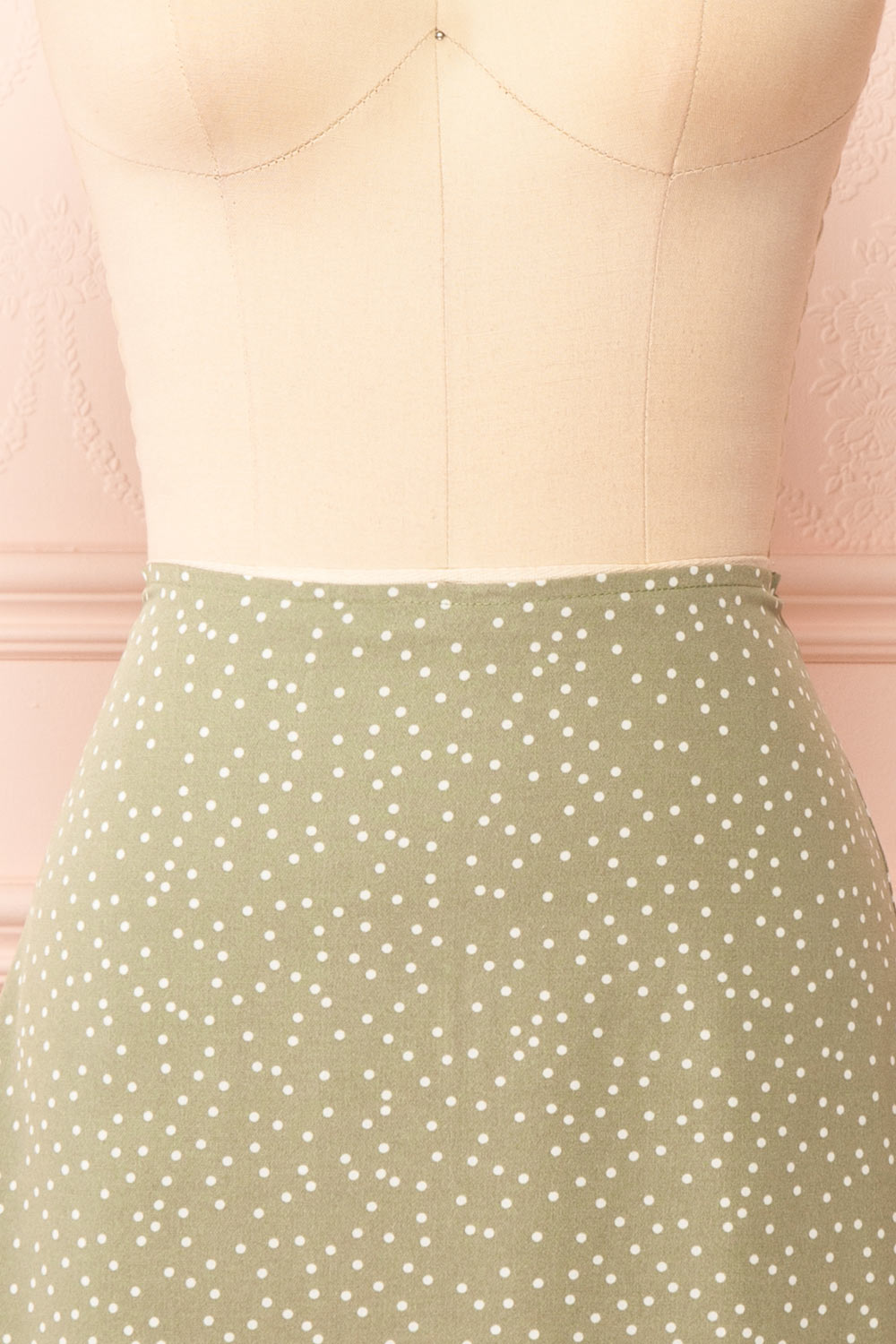 Yure Polka Dot Green A-line Midi Skirt | Boutique 1861 front close-up