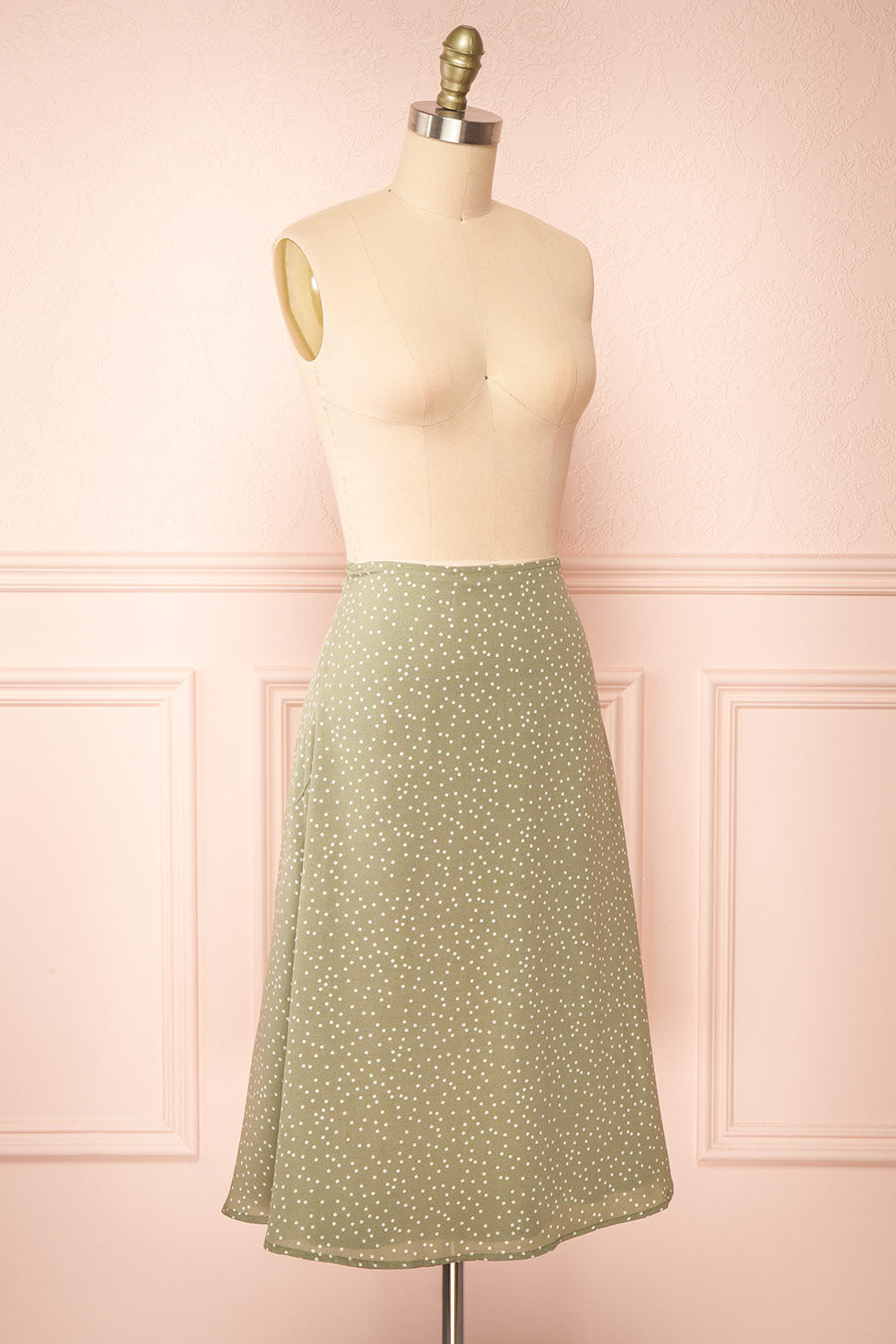 Yure Polka Dot Green A-line Midi Skirt | Boutique 1861 side view