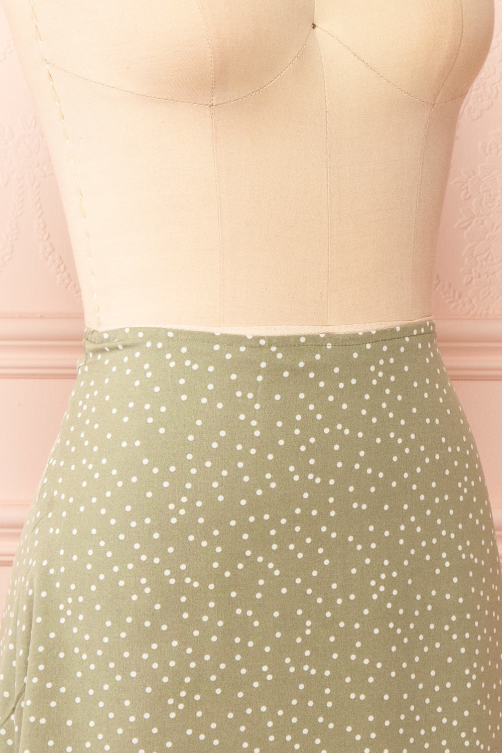 Yure Polka Dot Green A-line Midi Skirt | Boutique 1861 side close-up