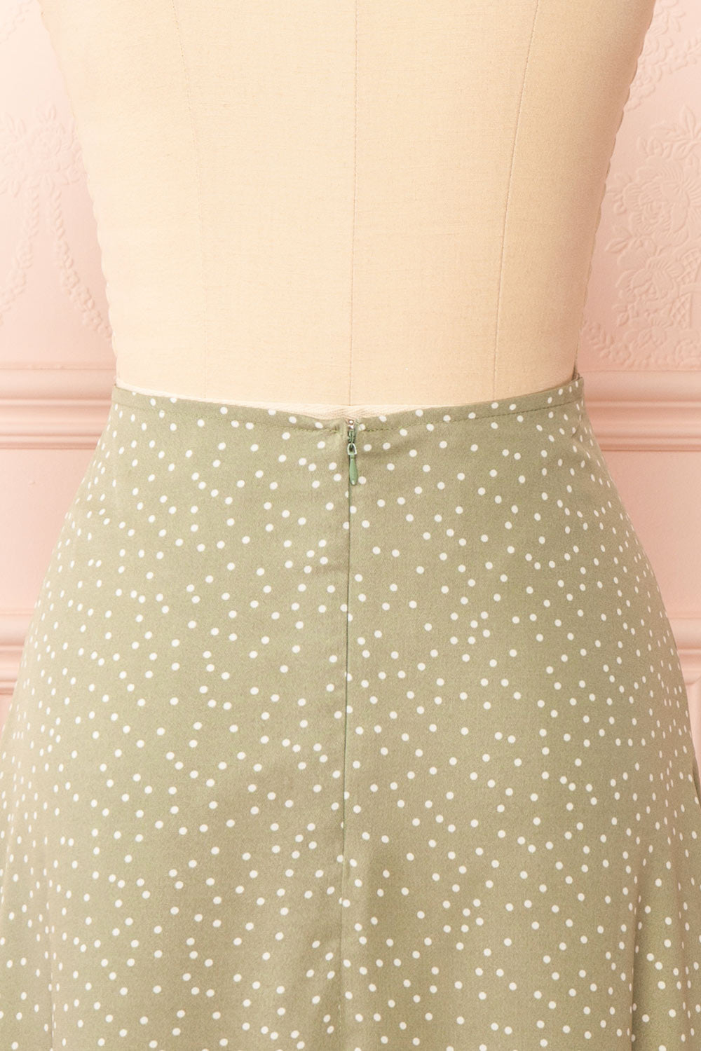 Yure Polka Dot Green A-line Midi Skirt | Boutique 1861 back close-up