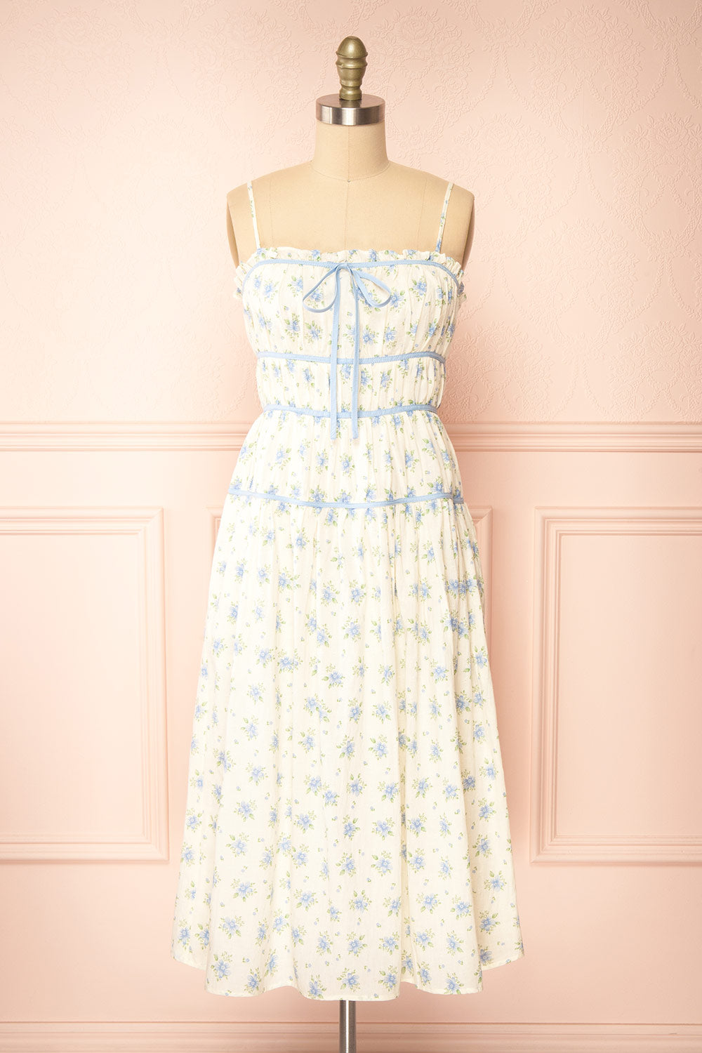 Yuriel Blue Floral A-Line Chiffon Midi Dress | Boutique 1861 front view