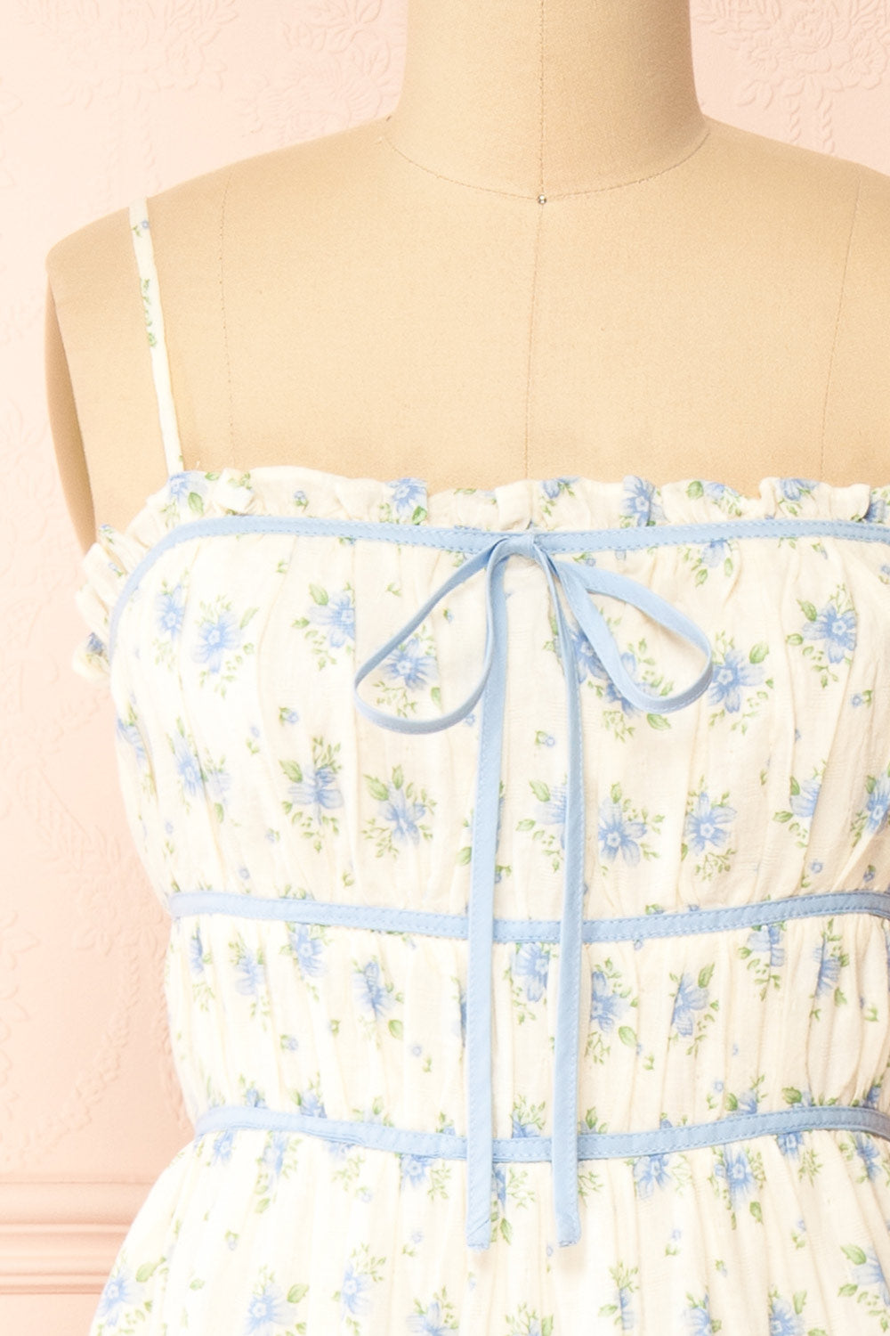Yuriel Blue Floral A-Line Chiffon Midi Dress | Boutique 1861 front