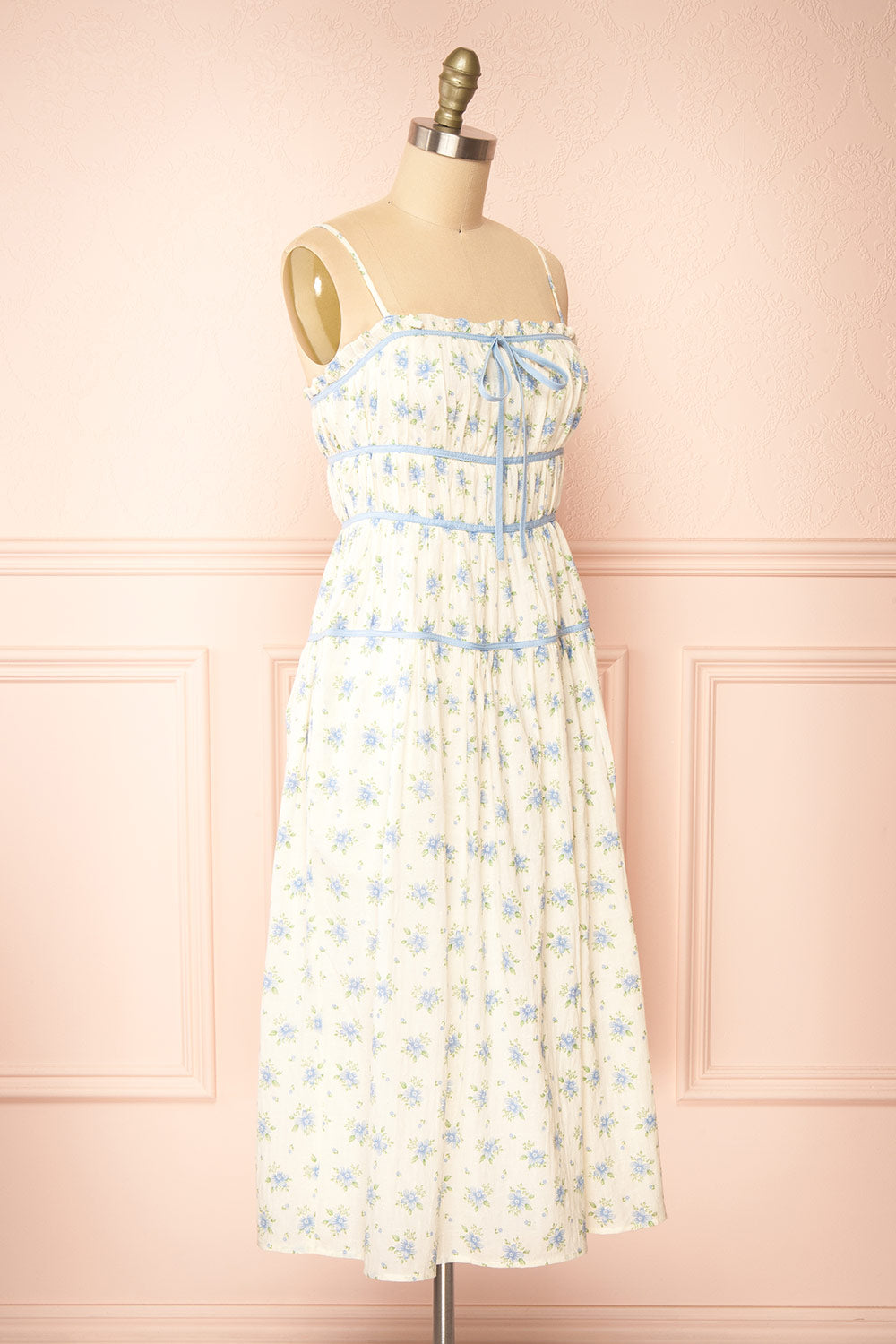 Yuriel Blue Floral A-Line Chiffon Midi Dress | Boutique 1861 side view