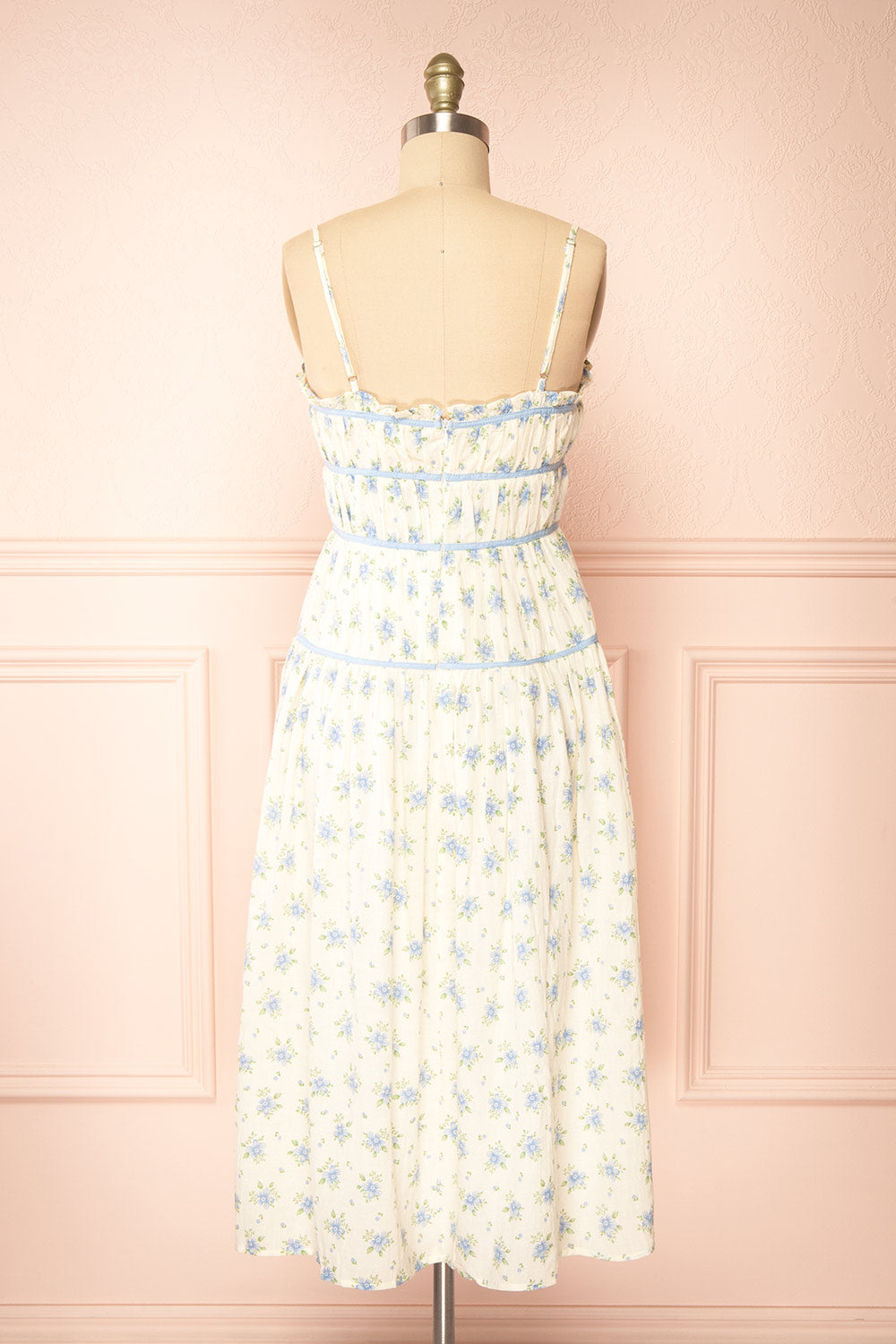 Yuriel Blue Floral A-Line Chiffon Midi Dress | Boutique 1861 back view